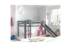 Halvhöjdssäng med gardin Pino Princess Grå, Grå, Med rutschkana, Utan tunnel, Inga fickor