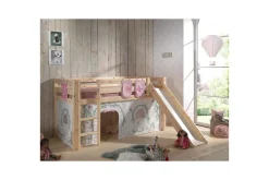 Halvhöjdssäng med gardin Pino Birdy Naturlig, Naturlig, Med rutschkana, Utan tunnel, 3