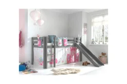Halvhöjdssäng med gardin Pino Princess Grå, Grå, Med rutschkana, Utan tunnel, 3