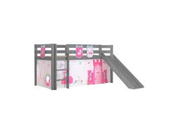 Halvhöjdssäng med gardin Pino Princess Grå, Grå, Med rutschkana, Utan tunnel, 3