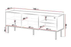 Hammarstrand Ribbad TV Bänk mörk trä med förvaring - 42 cm djup 150 cm bred 58 cm hög