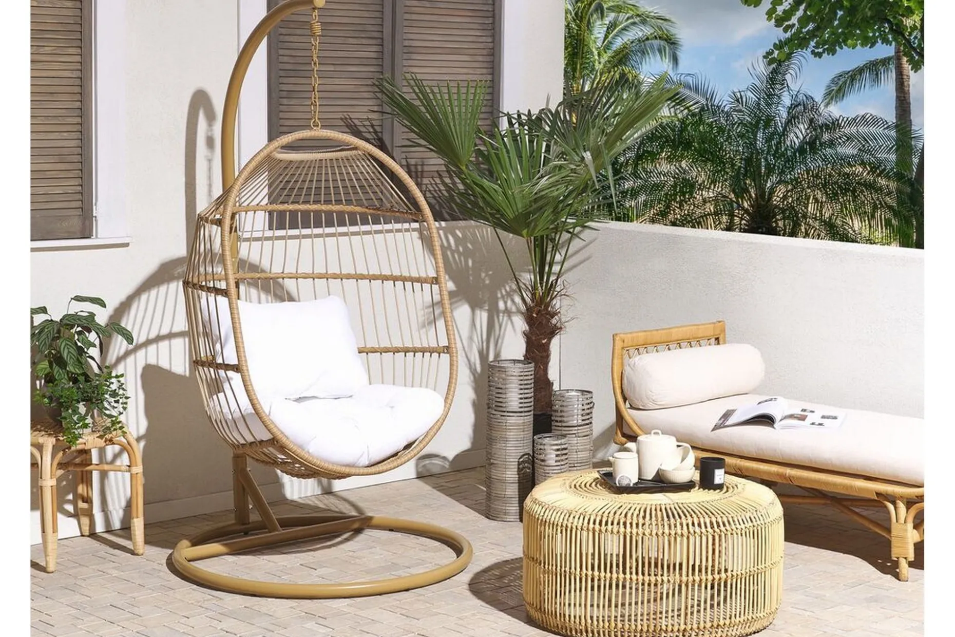 Hängstol Utomhus med stativ konstrotting beige ALBA