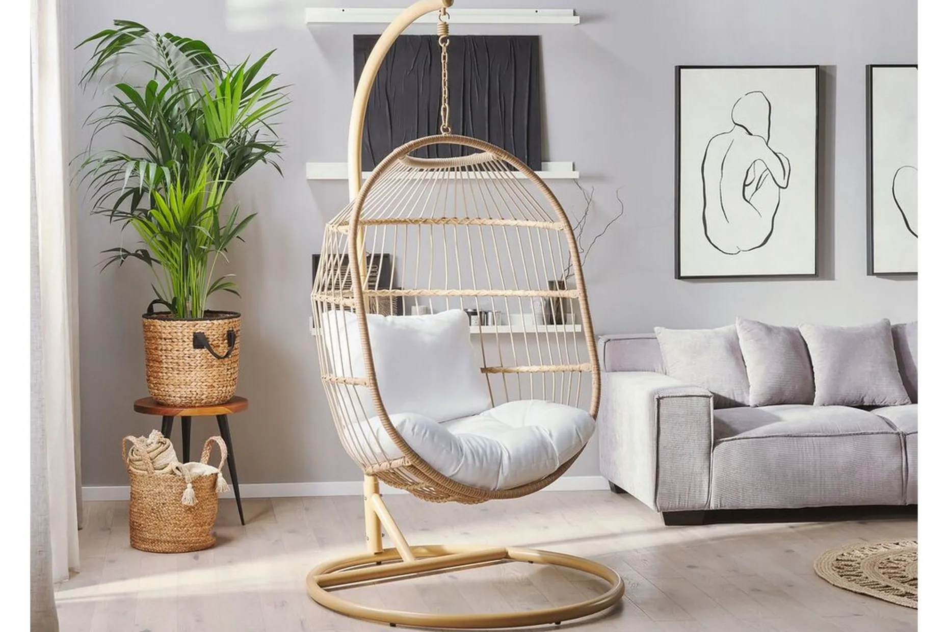 Hängstol Utomhus med stativ konstrotting beige ALBA