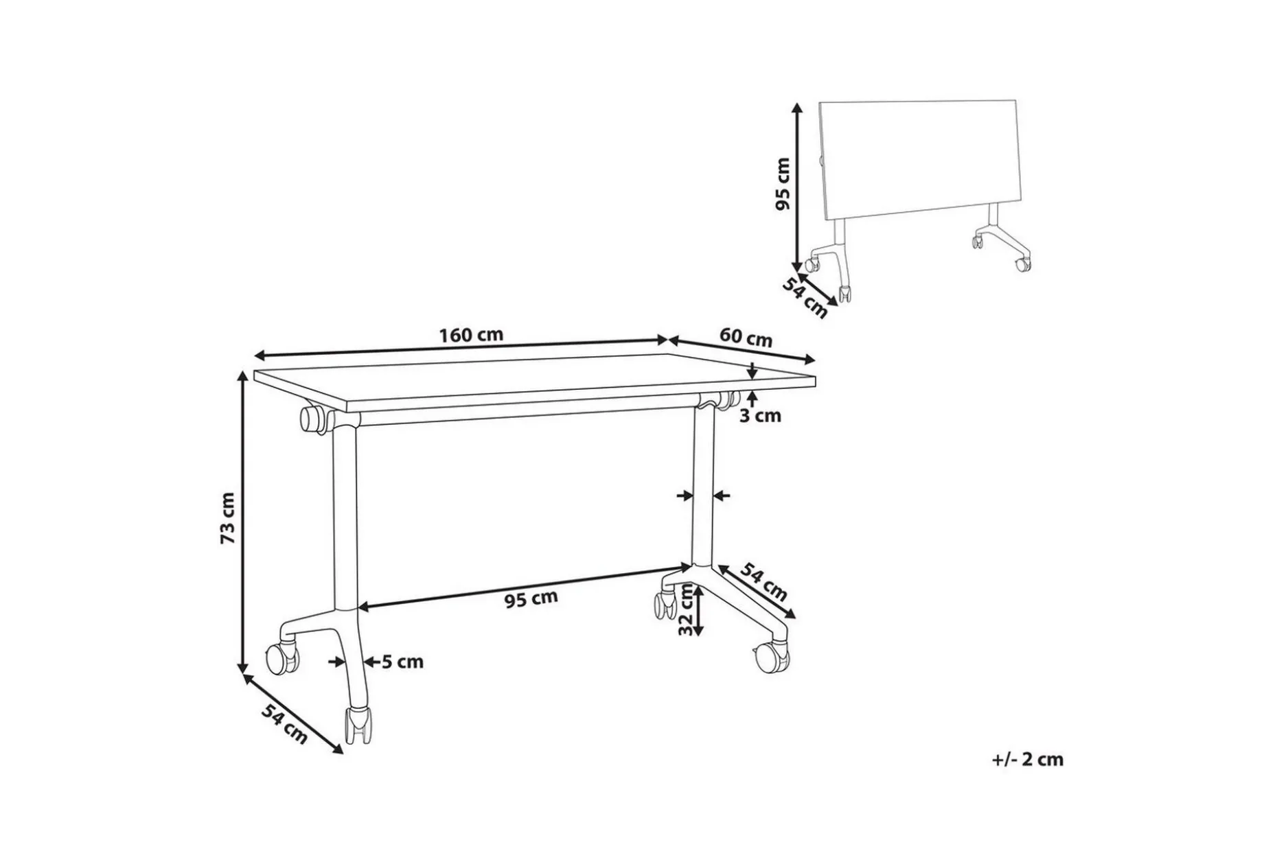 Hopfällbart skrivbord Cavi Vit/Svart, 160x60x75 cm