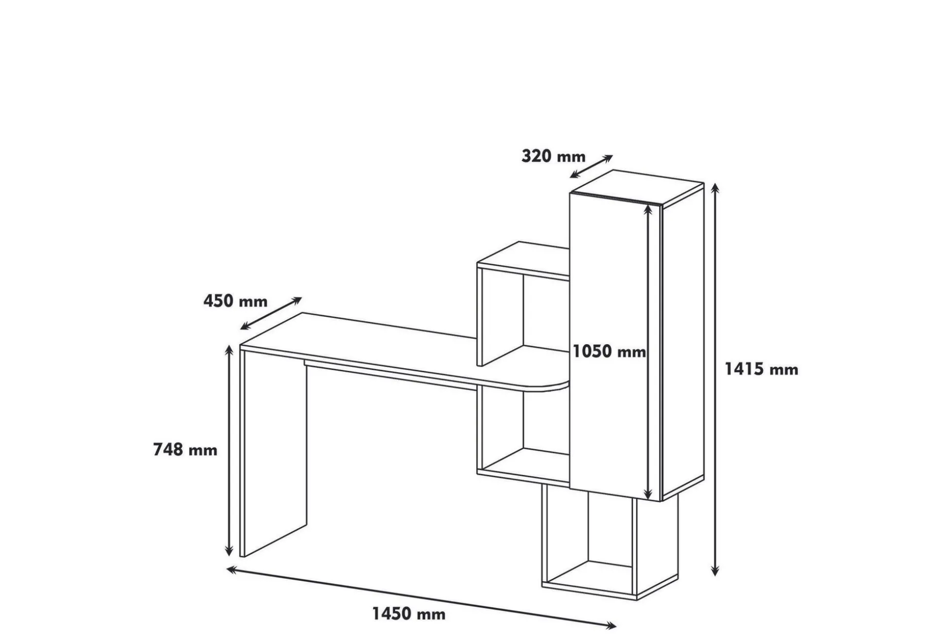 Hovdane Skrivbord 145 cm med Förvaring Hyllor + Skåp