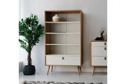 Hylla Helena Vit 80x40xh140 cm Mdf Naturlig/Vit