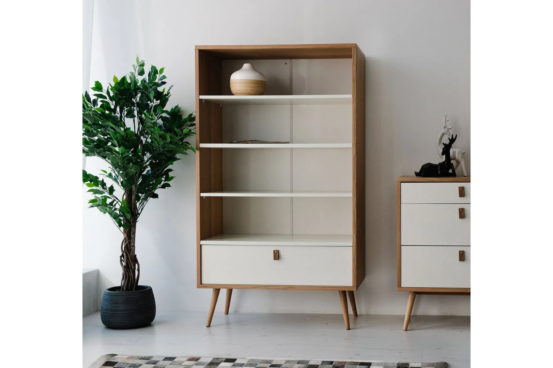 Hylla Helena Vit 80x40xh140 cm Mdf Naturlig/Vit
