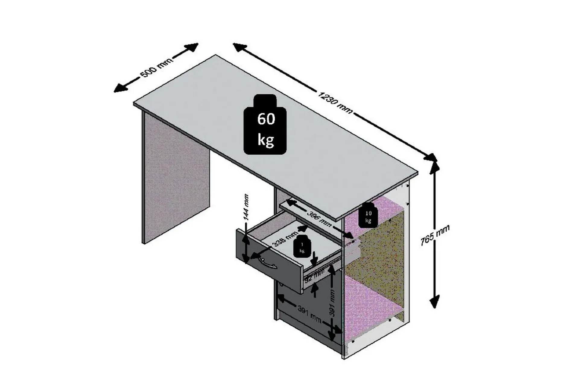 Jackson Skrivbord 123 cm med Förvaring Hylla + Låda + Skåp