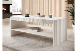 Juniskär ribbad soffbord med hyllförvaring rektangulärt - 120x57x50 Vit