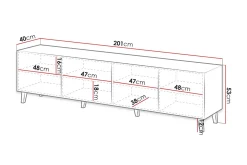 Juniskär Tv bänk med Förvaring + Hyllor 40x52x200