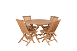 Kenya Matgrupp Utomhus Rund 120 cm + 4 Kenya Hopfällbar Stol