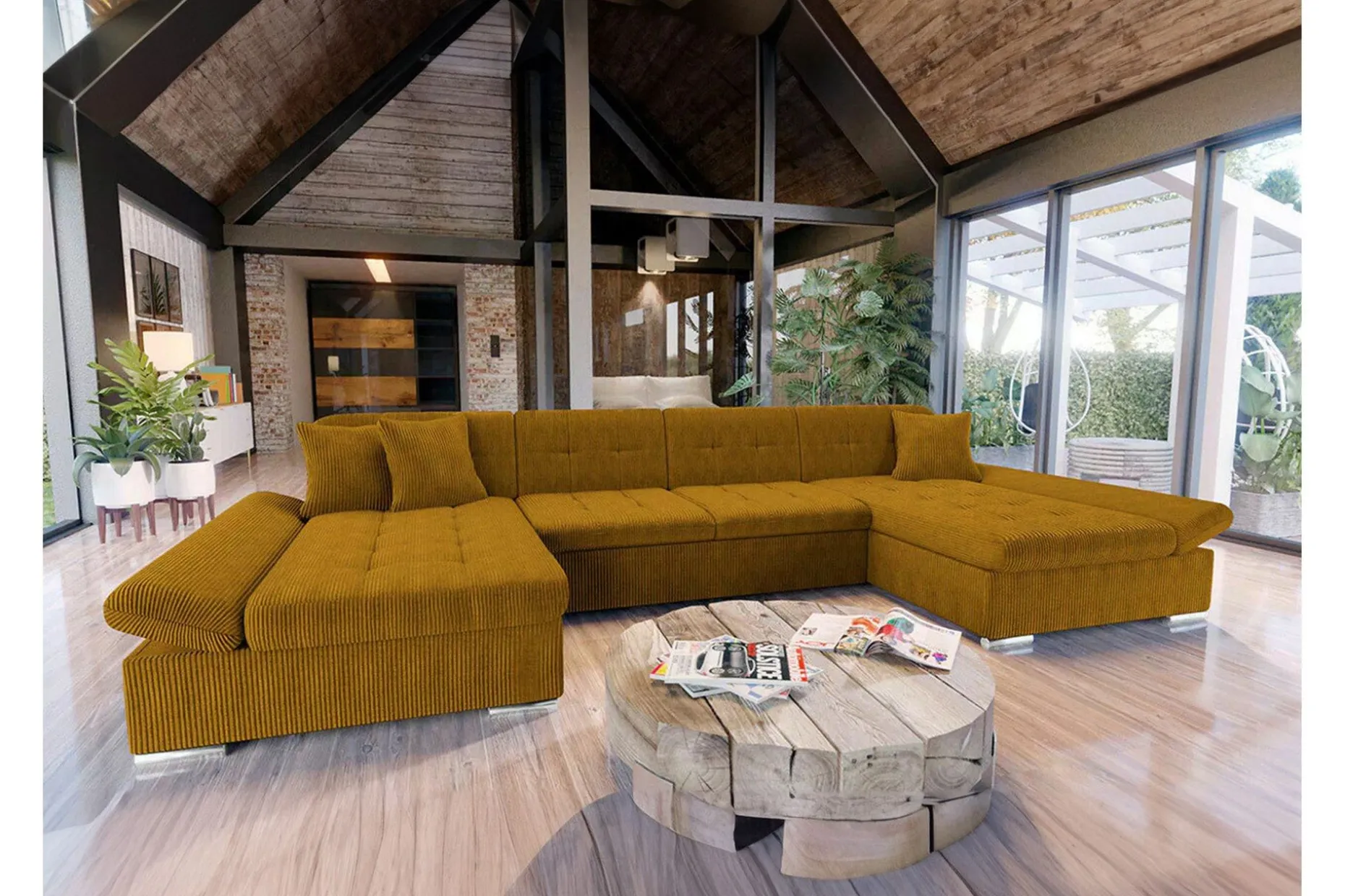 Kintore 4-sits Hörnbäddsoffa Dark yellow
