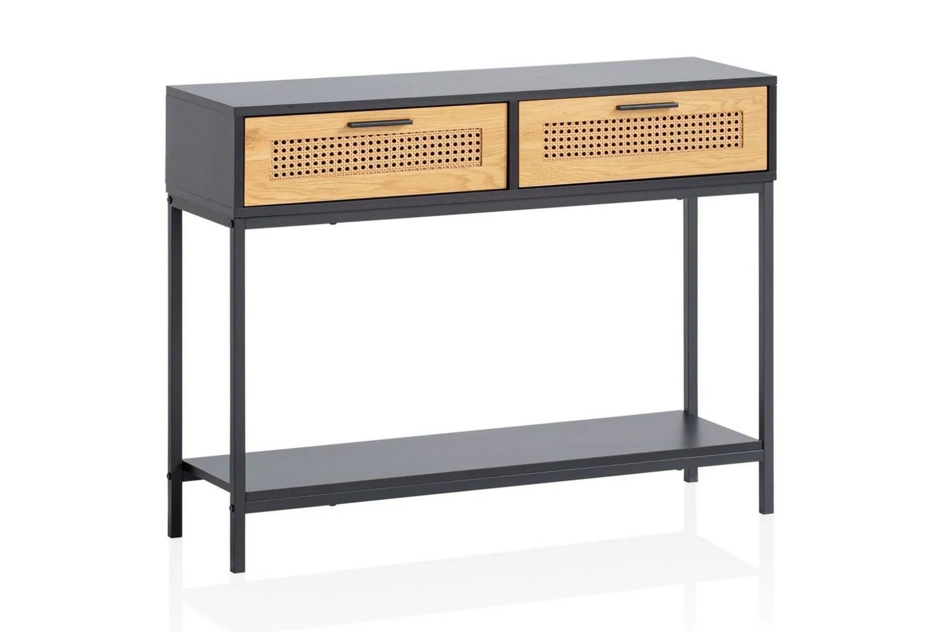 Konsolbord Wohnling Massivt trä 100 cm 2 lådor industrihus stil med Wienerkorg