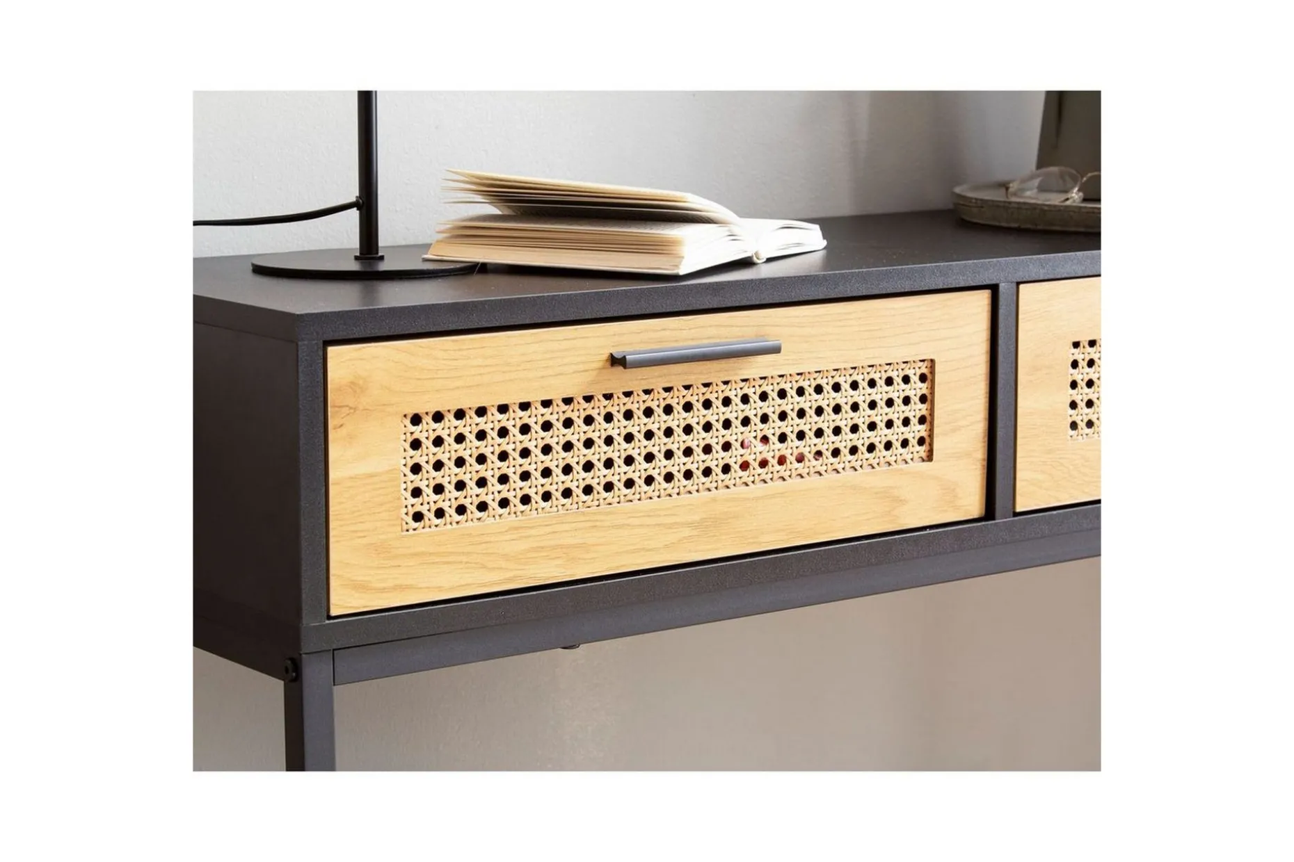Konsolbord Wohnling Massivt trä 100 cm 2 lådor industrihus stil med Wienerkorg