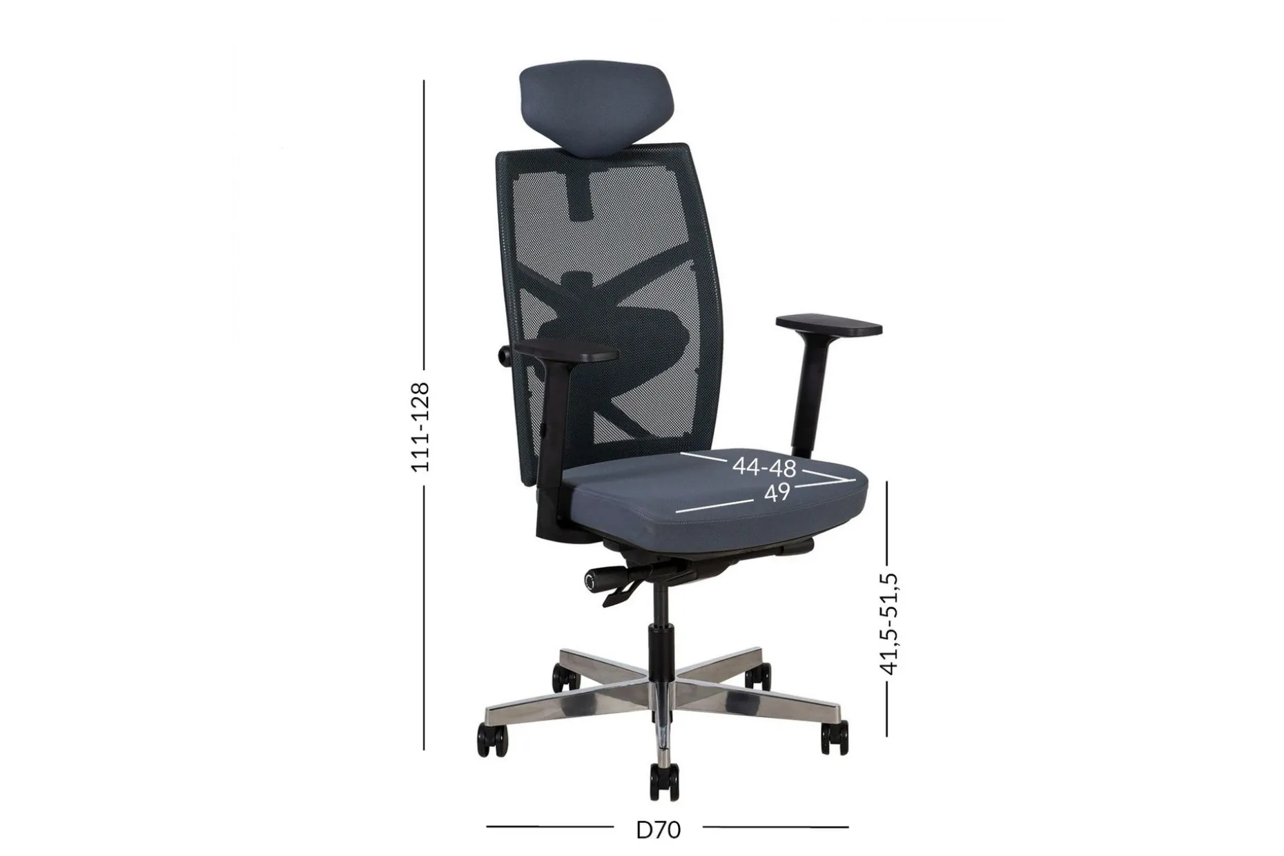 Kontorstol Tune 70x70xh111-128 cm Grå