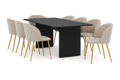 Kopparbo Matbord 200-260 cm Förlängningsbart med 8 Greya Matstolar med armstöd