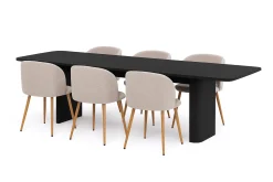 Kopparbo Matbord 180-240 cm Förlängningsbart med 6 Greya Matstolar med armstöd