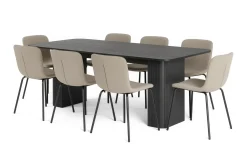 Kopparbo Matbord 200-260 cm Förlängningsbart med 8 Katy Matstolar