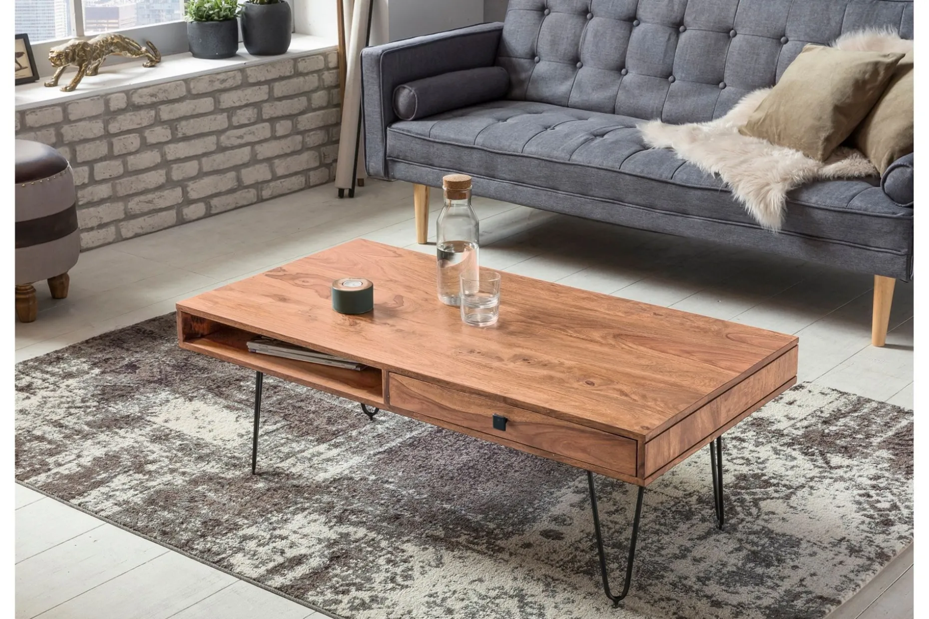 Langner Soffbord 60 cm med Förvaring 2 Lådor + Hyllor