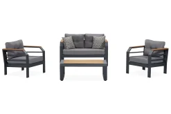 Lassento Caféset 137 cm + 2-sits Utesoffa + 2 Utefåtöljer