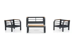 Lassento Caféset 137 cm + 2-sits Utesoffa + 2 Utefåtöljer