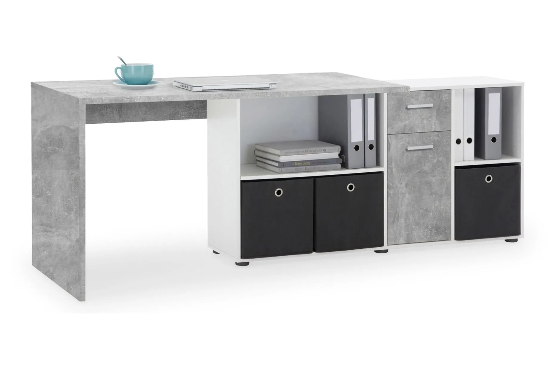 Lexo Hörnskrivbord 136 cm med Justerbar Hylla
