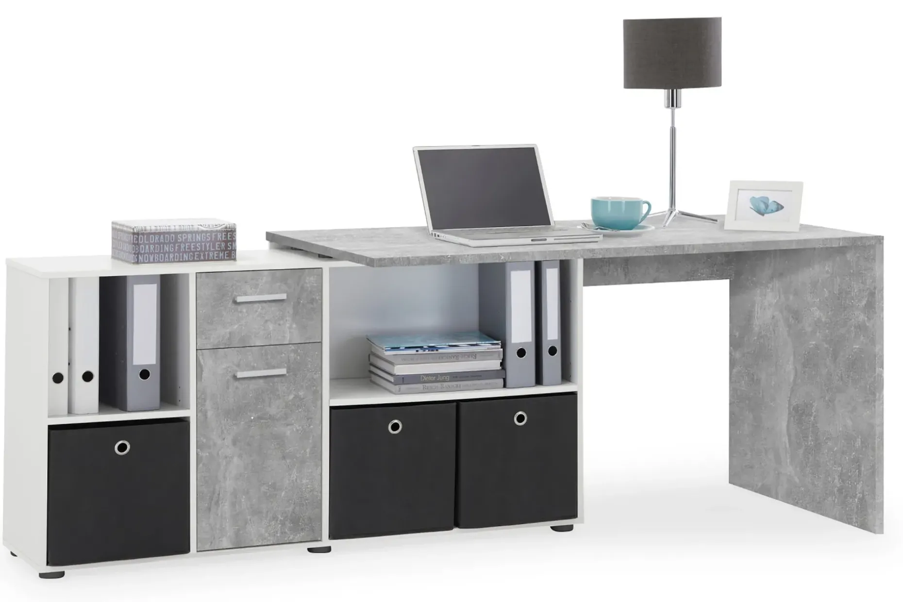 Lexo Hörnskrivbord 136 cm med Justerbar Hylla