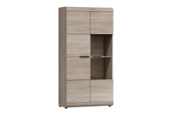Link Vitrinskåp Vit LED Belysning 37 cm djup 80 cm bred 158 cm hög Trä Ek Hylla Höger