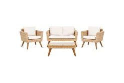 Loungegrupp med bord Vittoria Naturligt/vitt/ljust trä, 4-Sits