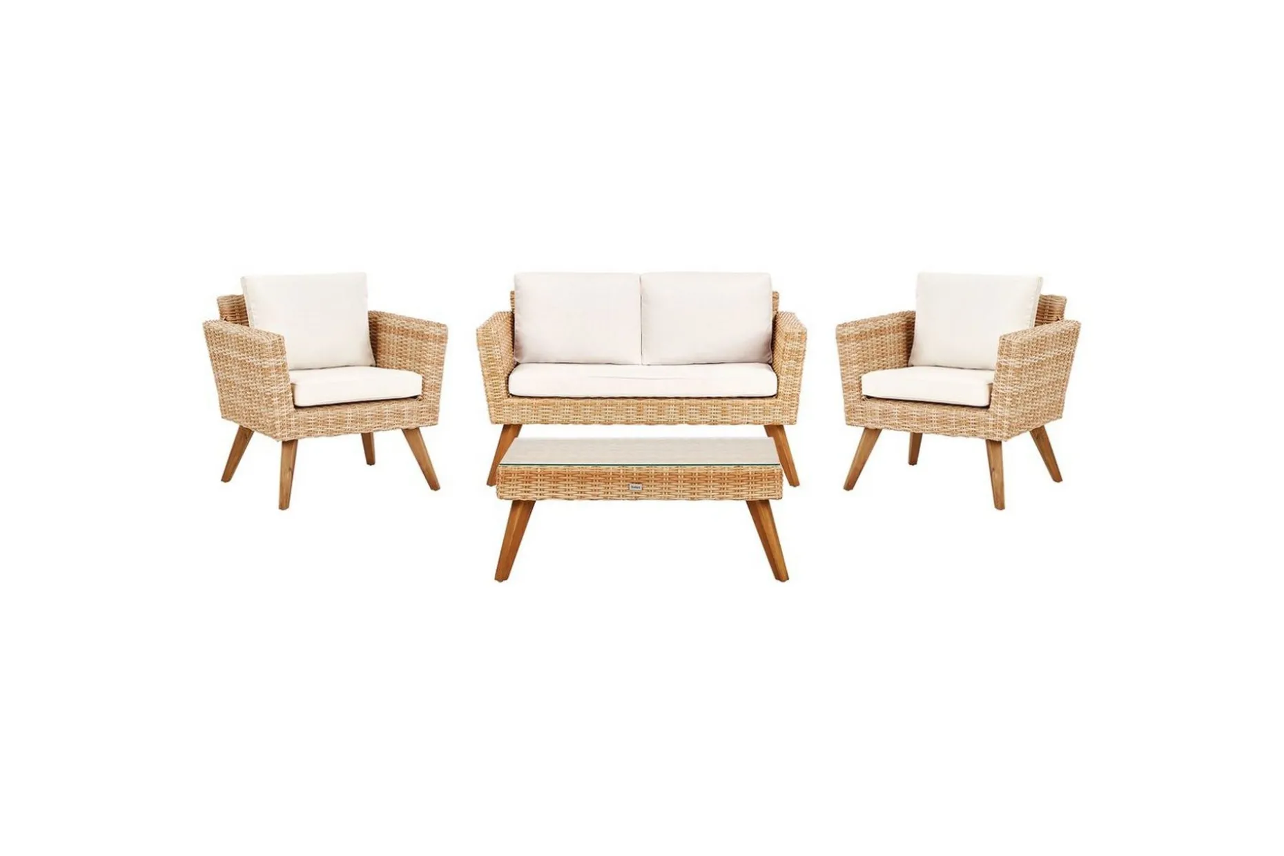 Loungegrupp med bord Vittoria Naturligt/vitt/ljust trä, 4-Sits