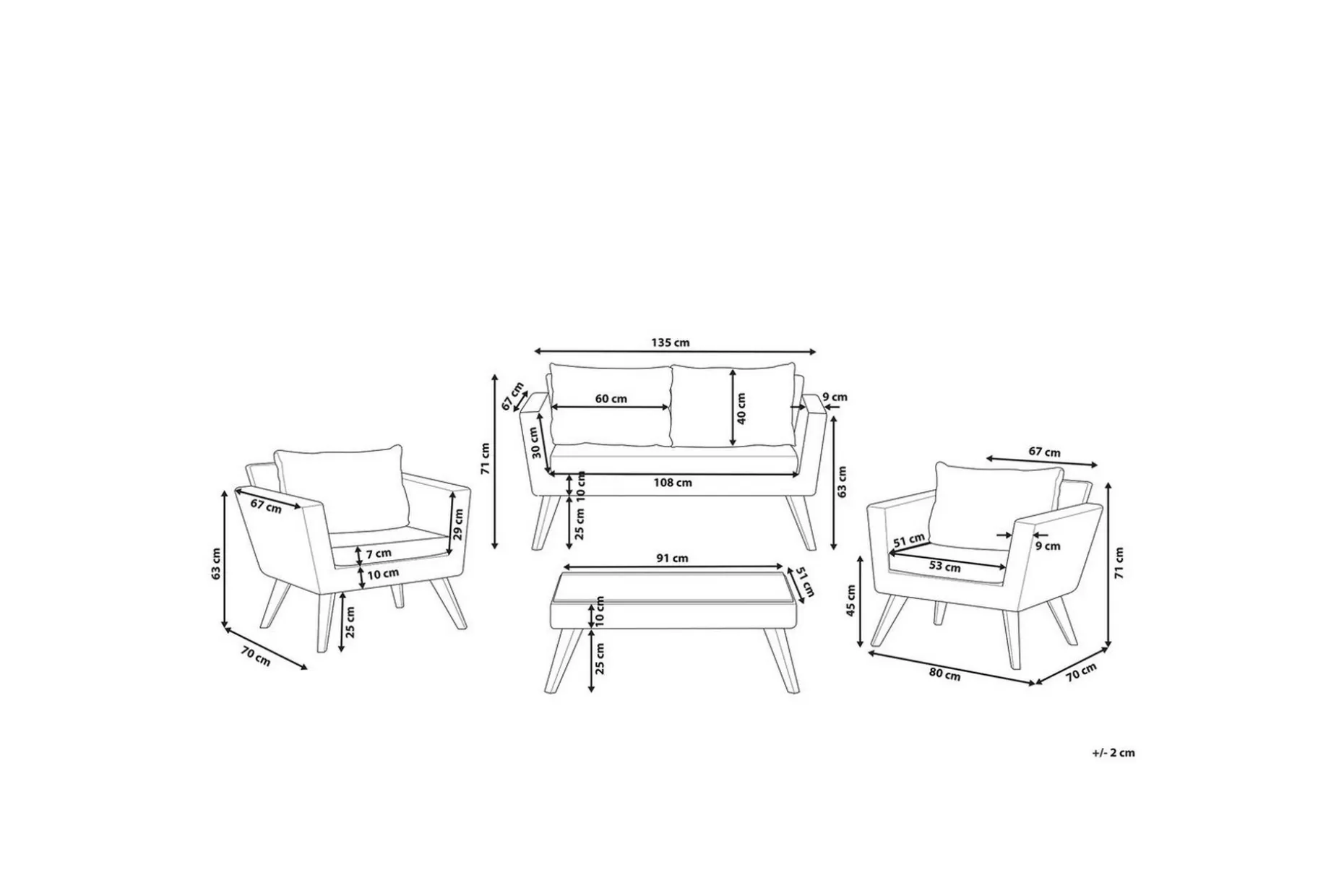 Loungegrupp med bord Vittoria Naturligt/vitt/ljust trä, 4-Sits