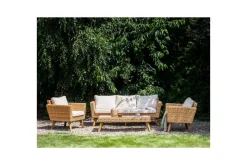 Loungegrupp med bord Vittoria Beige/vit/ljust trä, 5-Sits
