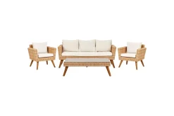 Loungegrupp med bord Vittoria Beige/vit/ljust trä, 5-Sits