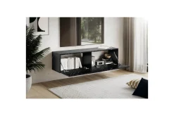 Lowboard Wohnling Folierad upphängning med luckdörr, modern Marmor, Svart, 120 cm