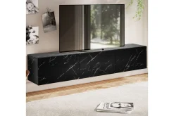 Lowboard Wohnling Folierad upphängning med luckdörr, modern Marmor, Svart, 160 cm