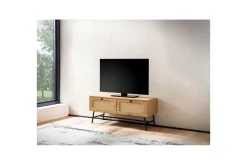 Lowboard Wohnling Melaminbelagd MDF-ekoptik, rottingfront, 2 lådor, metallben Modern