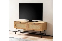 Lowboard Wohnling Melaminbelagd MDF-ekoptik, rottingfront, 2 lådor, metallben Modern