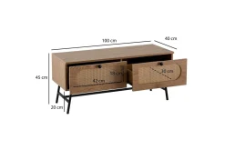 Lowboard Wohnling Melaminbelagd MDF-ekoptik, rottingfront, 2 lådor, metallben Modern