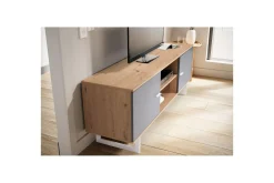 Lowboard Wohnling modernt spånskiva, 2 dörrar, förvaringsbrickor, metallben, modern stil Ek, Grå