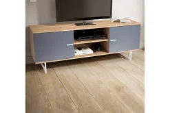 Lowboard Wohnling modernt spånskiva, 2 dörrar, förvaringsbrickor, metallben, modern stil Ek, Grå