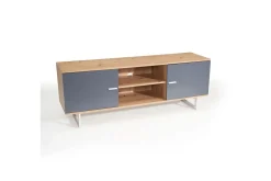 Lowboard Wohnling modernt spånskiva, 2 dörrar, förvaringsbrickor, metallben, modern stil Ek, Grå