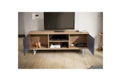 Lowboard Wohnling modernt spånskiva, 2 dörrar, förvaringsbrickor, metallben, modern stil Ek, Grå