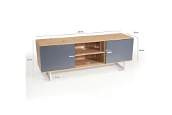 Lowboard Wohnling modernt spånskiva, 2 dörrar, förvaringsbrickor, metallben, modern stil Ek, Grå