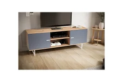 Lowboard Wohnling modernt spånskiva, 2 dörrar, förvaringsbrickor, metallben, modern stil Ek, Grå