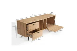 Lowboard Wohnling modernt spånskiva, 2 lådor, 1 dörr, förvaringsbrickor, metallben, modern stil Svart, Ek