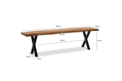 Matbänk Wohnling Massivt trä med metallben träd kant lantligt Svart, korsad, 180 cm