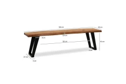 Matbänk Wohnling Massivt trä med metallben träd kant lantligt Svart, vinklad, 180 cm