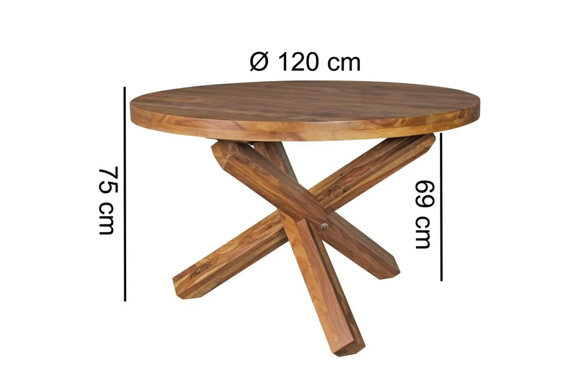 Matbord Wohnling Rund 120 cm massivt trä lantlig stil Rosenträ