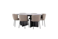 Matgrupp Strada Runt 120/170 cm Svart med Edina Stolar 6 st, Svart / Brun