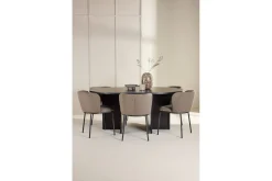 Matgrupp Strada Runt 120/170 cm Svart med Edina Stolar 6 st, Svart / Brun